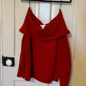 H&M Red Off-the-Shoulder Foldover Sweater